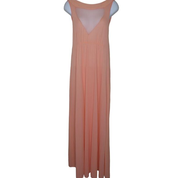 Vintage Full Length Nylon Nightgown Womens M Peach Sleeveless Sheer Front Panel - Picture 2 of 10